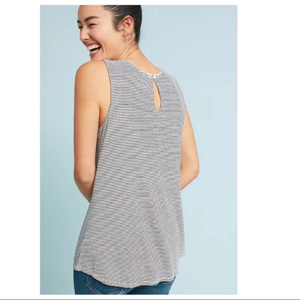 ⭐️ Anthropologie Akemi + Kin Pintucked Black White Stripe Sleeveless Tank Top - Picture 3 of 9